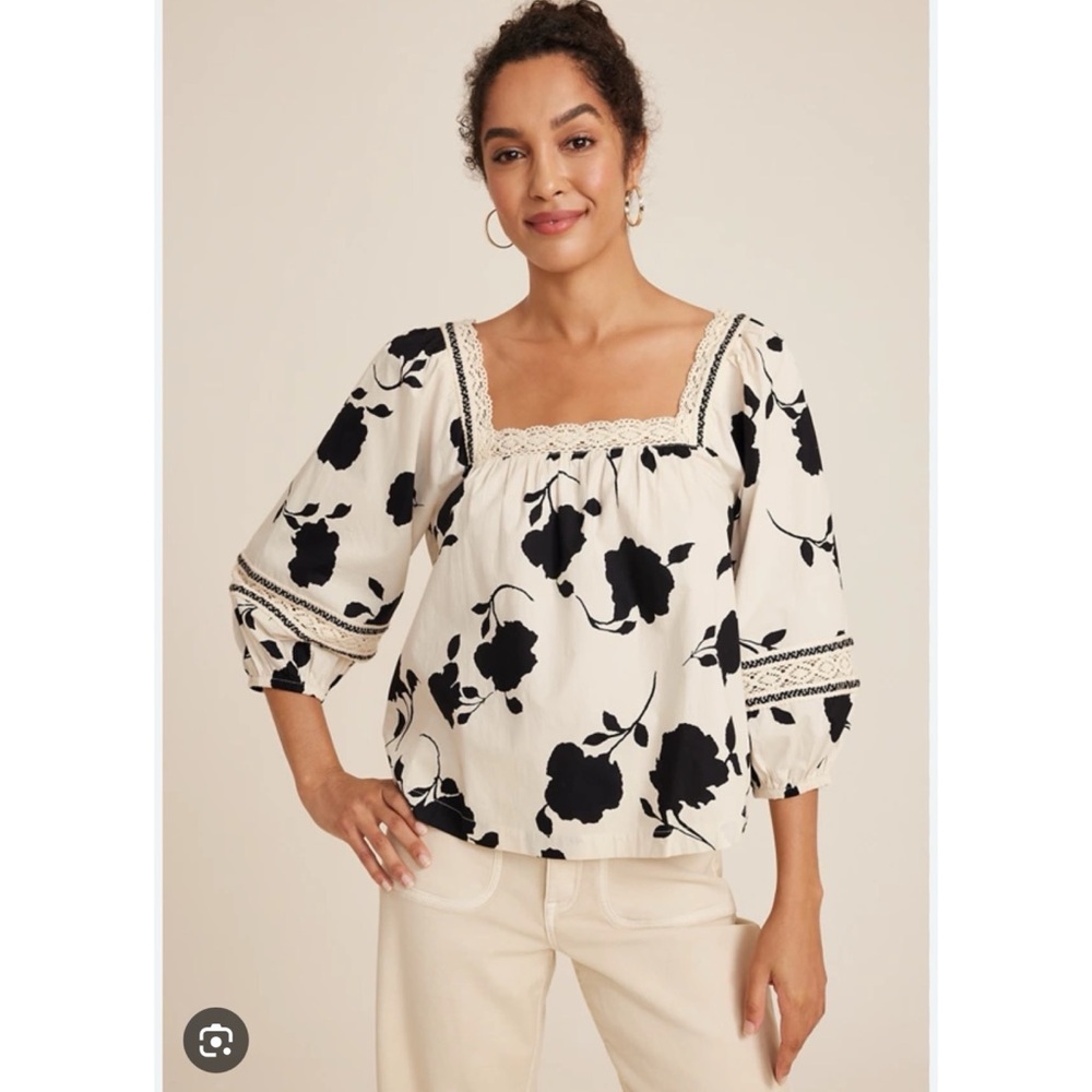 Maurices NWT Medium Peasant Top Boho Crochet Cotton 3/4 Sleeve Floral Womens